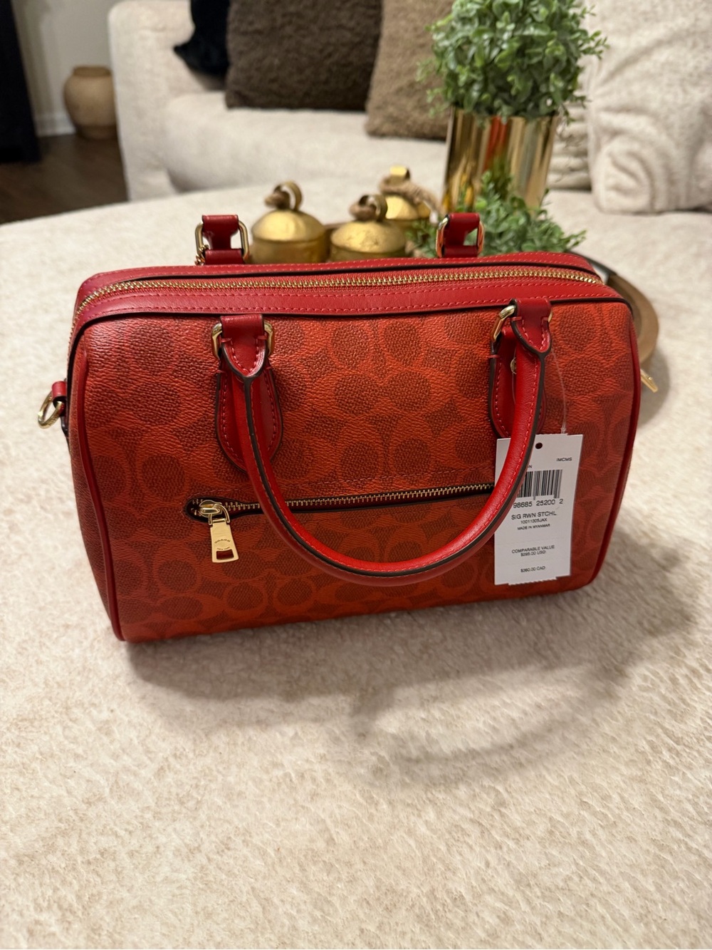 ❤️ Coach Crimson Red Signature Canvas Medium Rowan + Matching Wallet ❤️ - Picture 12 of 13
